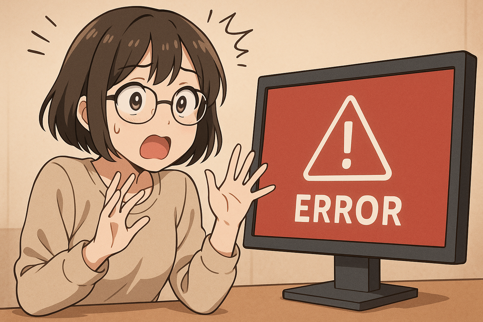 エラーが出てびっくりしている女性