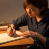 名簿を作っている女性