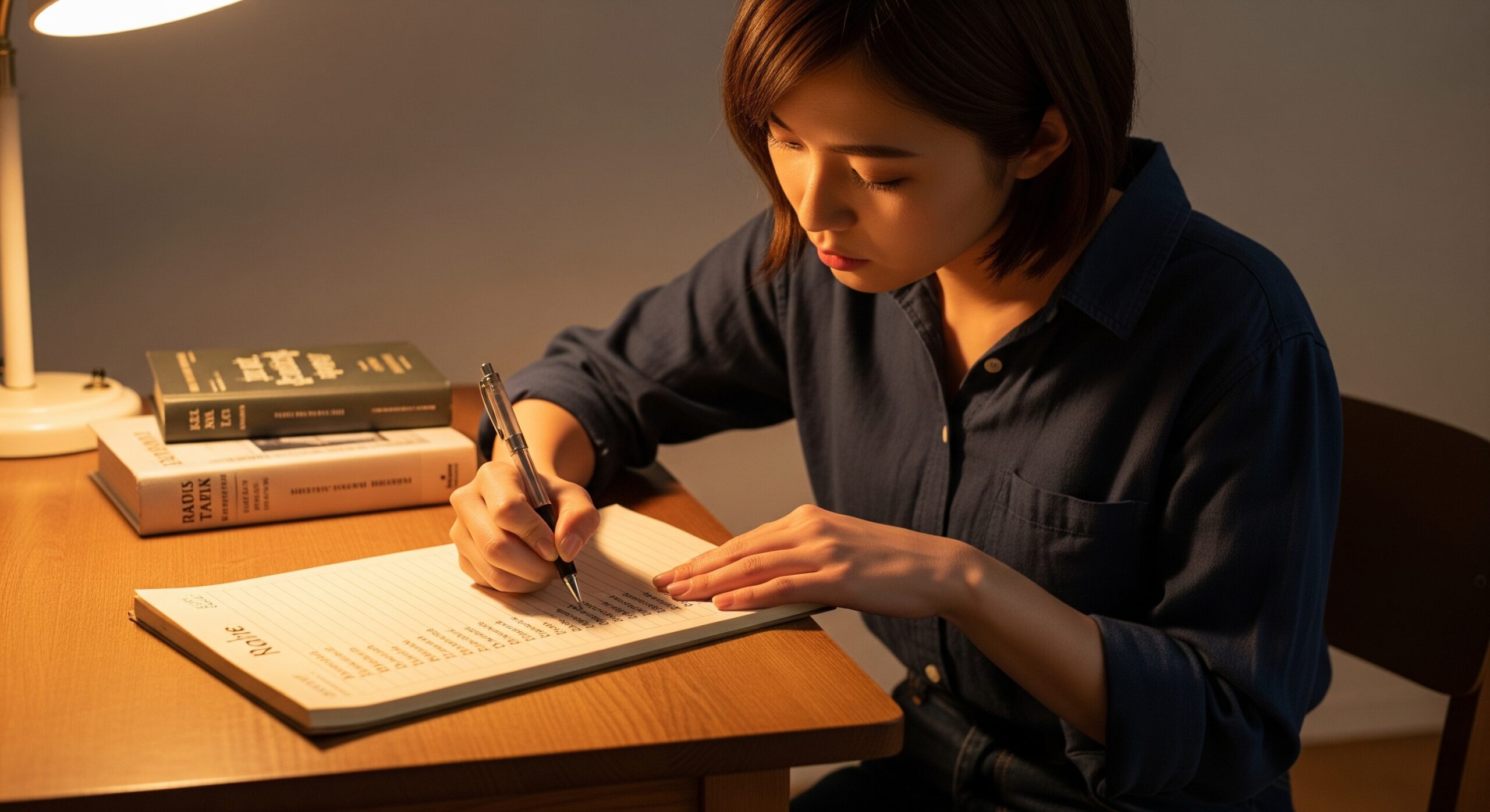 名簿を作っている女性