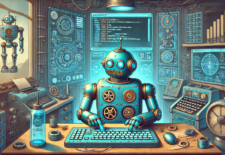 プログラムを書いている青いロボット