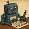 補助金申請書を書いているロボット
