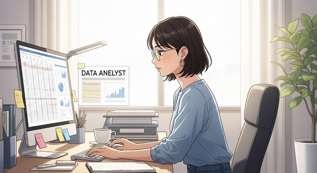 データ集計する女性