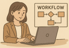 ワークフローを作成している女性