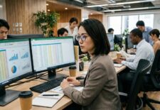 会計分析をしている女性