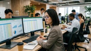 会計分析をしている女性