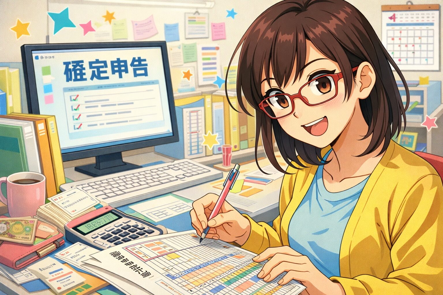 確定申告の準備をする女性