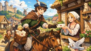 メールを配達する中世ヨーロッパの人