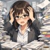書類に埋もれている女性