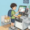 セルフレジを使う男の子