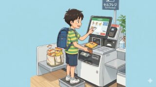 セルフレジを使う男の子