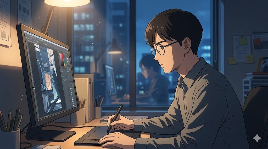 デザインツールを使っている男性