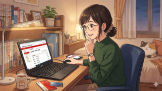 銀行口座をチェックする女性